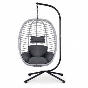 Fotoliu tip balansoar suspendat + perne, Sofotel, Toskana, 135 kg, cadru metalic, Gri