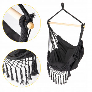 Hamac Brazilian De Gradina Tip Scaun, 122 x 80 cm, Cu 2 Perne, stil Boho, cu Franjuri, Sarcina Max 120 kg, Pentru Casa si Gradina, Modern Home, Gri - Img 7