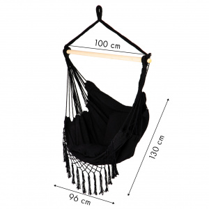 Hamac Brazilian De Gradina Tip Scaun, 122 x 80 cm, Cu 2 Perne, stil Boho, cu Franjuri, Sarcina Max 120 kg, Pentru Casa si Gradina, Modern Home, Negru - Img 2