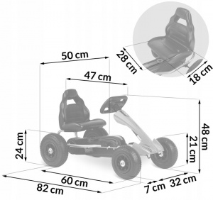 Kart Cu Pedale Pentru Copii, Ricokids, sarcina 30 kg, roti goflabile, sa reglabila, RK-591, Rosu - Img 6