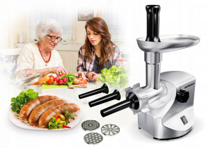 Masina electrica profesionala de tocat carne, Berdsen, 1800W, 2 kg/min, accesorii pentru tocat si feliat, BM601, Alba - Img 8