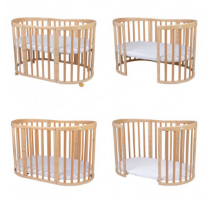 Patut Oval Evolutiv pentru Copii, Multifunctional, 7in1, Saltele Incluse, Transformabil, Masa de Schimbat, Co-Sleeping, Tarc de Joaca, Birou, Scaune, Waldin, Natural - Img 4