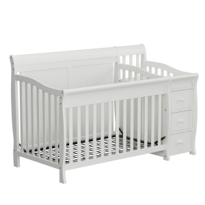 Patut pentru Copii, 3 in 1, Co-sleeping, cu Sertare si Masa de Schimbat, din Lemn de Pin Solid, Craft, 159 x 74 x 100 cm, Alb - Img 8