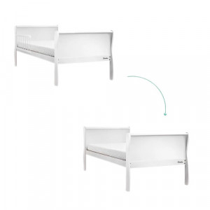 Patut pentru copii, din lemn masiv de Pin, 140 x 70 cm, protectii laterale incluse, Woodies Safe Dreams, Noble, Todler, Alb - Img 2