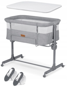 Patut suplimentar cosleeping pentru copii, cu pozitie anti-reflux, 80 x 47 cm, Nukido, NK-243, Grey, pliabil, roti blocabile, inaltime ajustabila, saltea, sistem de fixare, sarcina 9 kg - Img 7