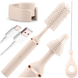 Perie electrica de curatat sticle, biberoane si tetine, Nukido, NK-978, wireless, autonomie 3h, baterie 1200 mAh, USB-C, Roz - Img 1