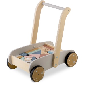 Premergator Impingator din lemn, tip carucior, pentru copii, cu 24 de blocuri de construit, Nukido, NK-856 - Img 1