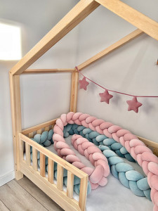 Protectie impletita pentru patut copii, din bumbac catifelat, Sparrow, Velvet Pink Powder , 200 cm - Img 6