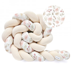 Protectie impletita pentru patut copii, din bumbac catifelat, Sparrow, Velvet Almond Flowers, 340 cm, Full 120 x 60 cm - Img 6
