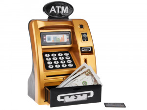 Pusculita tip Bancomat Musical, pentru depuneri si retrageri, cu senzor de miscare, Jokomisiada, Auriu - Img 4