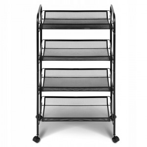 Raft de depozitare metalic mobil cu roti pivotante, 4 rafturi, Massido, 48 x 31 x 84 cm, pentru magazie, garaj, depozit, sala de sport, greutate maxima 24 kg, Negru - Img 2