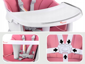 Scaun de hranire transformabil, masa cu scaun, inaltator, Jokomisiada, 6in1, Roz - Img 5