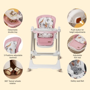 Scaun de masa reglabil, multifunctional, 3in1, transformabil in leagan, Craft, C2-015, Roz - Img 11
