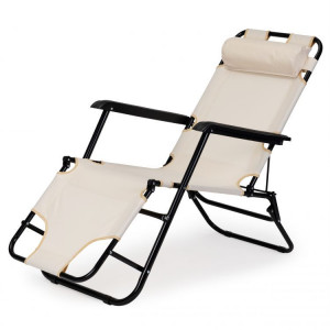 Scaun tip sezlong, pliabil, ajustabil, cu tetiera si cotiere, pentru gradina sau terasa, Modern Home, ZRL010, Beige - Img 6