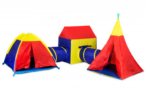 Set 5in1 Corturi de joaca pentru copii, iPlay, sistem modular, casa cu tuneluri, iglu si cort, Multicolor - Img 1