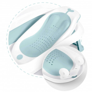 Set - Cadita de baie pliabila pentru bebelusi, cu termometru LCD, suport antiderapant, Ricokids, Albastra, cu Insertie anti-alunecare pentru cadita de baie bebelusi, fixare cu ventuze, Ricokids, Albastra - Img 2