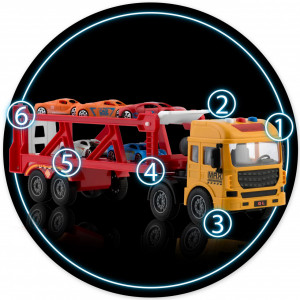 Set masinuta de jucarie, XXL, camion de remorcare, 5 masinii, Ricokids, RK-760, sunete realiste, lumini LED, rampa de coborare, tractiune fata, alimentare pe baterii - Img 3