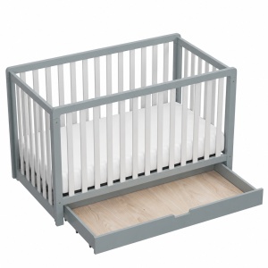 Set Patut din lemn cu sertar, 138 x 74 x 90 cm, Craft, WBB1214, Gri si Alb, cu Saltea MyKids 130 x 70 x 10 cm - Img 2