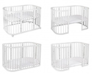 Set Patut Evolutiv pentru Copii, Multifunctional, 7in1, cu Sistem de Leganare, Saltele Incluse, Transformabil, Waldin, Alb - Img 4