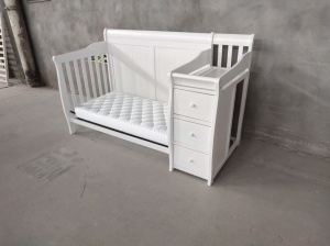Set Patut pentru Copii, 3 in 1, Co-sleeping, cu Sertare si Masa de Schimbat, din Lemn de Pin Solid, Craft, 159 x 74 x 100 cm, Alb, cu Saltea MyKids 120 x 60 x 10 cm - Img 8