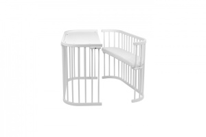 Set Patut Rotund pentru Copii, Multifunctional, Waldin, 5in1 + Sistem de Leganare, Saltele Incluse, Co-Sleeper, Tarc de Joaca, Masa si Scaun pentru Activitati, Culoare Alba - Img 8