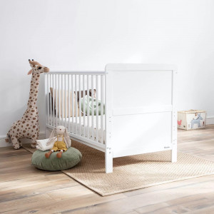 Set Patut Transformabil 2in1, pentru copii, din lemn masiv de Pin, 140 x 70 cm, protectii laterale incluse, Woodies Safe Dreams, Classic, Alb cu Saltea pentru patut copii, Mykids, Cocos, Confort II, 140 x 70 x 10 cm - Img 4