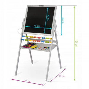 Tabla educativa pliabila, Ricokids, RK, 101 x 54 x 55 cm, 3 in 1, tabla magnetica, tabla pentru creta si abac, include markere colorate, creta, burete, cifre si litere magnetice, suruburi, Gri - Img 4