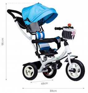 Tricicleta cu sezut rotativ, cosulet de depozitare, mini geanta, Ecotoys, albastra - Img 6