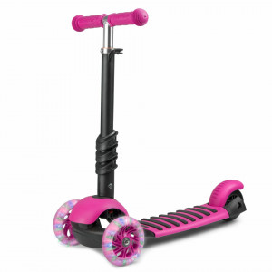 Trotineta de echilibru, cu scaun reglabil, pentru copii, Ricokids, Buggy, cu 3 roti, lumini LED, pliabila, ghidon reglabil, pana la 35 kg, Roz - Img 5