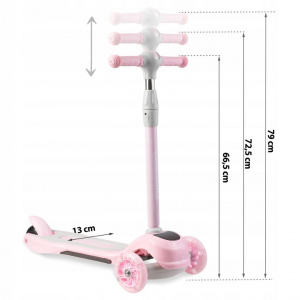 Trotineta de echilibru pentru copii, cu 3 roti, lumini LED, pliabila, ghidon reglabil, pana la 35 kg, Ricokids, Piko, Roz - Img 3