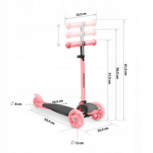 Trotineta de echilibru pentru copii, Ricokids, Loco, cu 3 roti, lumini LED, pliabila, ghidon reglabil, pana la 25 kg, Roz, 765108 - Img 8