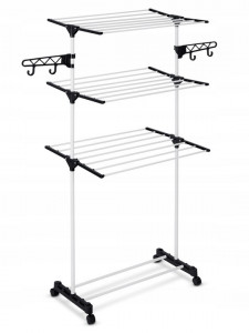 Uscator Vertical Pentru Rufe, Massido, Delia, suprafata 15 m, cu roti, carlige, umerase, Alb