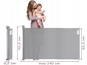 Bariera de siguranta, Nukido, ajustabila, cu sistem de rulare, 140 x 82.5 cm, ABS, PVC, Gri - Img 2