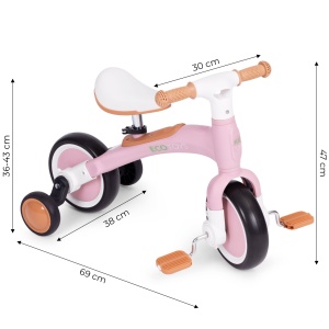 Bicicleta de echilibru Ecotoys, 3in1, inaltime reglabila, sarcina maxima 30 kg, Roz - Img 6