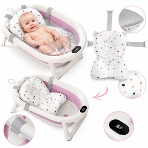 Cadita pliabila pentru bebelusi, cu Termometru digital, Perna Reductoare, Craft, CFB-001, Roz - Img 3
