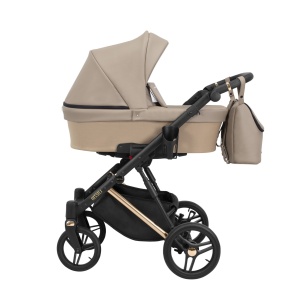Carucior pentru copii, 2 in 1, Kunert, Lazzio, Premium, Cooper Frame, cu geanta, ventilatie, suport pahar, husa pentru picioare, rucsac din piele ecologica, spatar reglabil, sezut pivotant, husa ploaie, husa tantari, Cappuccino - Img 6