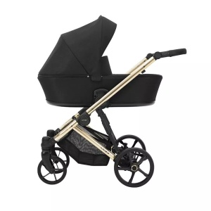 Carucior pentru copii, 3 in 1, Kunert, Arizo Premium, cadru auriu, Parasolar UV50, geanta, accesorii, varsta intre 0 si 3 ani, Negru + Scoica auto Kunert Cosmo + Adaptori - Img 3