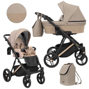 Carucior pentru copii, 4 in 1, Kunert, Lazzio, Premium, Cooper Frame, cu geanta, accesorii, Cappuccino + Scaun auto Cosmo Black + Adaptori + Baza isofix Avionaut Dock2 - Img 2