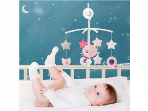 Carusel pentru patut, cu jucarii de plus si cutie muzicala, Jokomisiada, Roz - Img 4