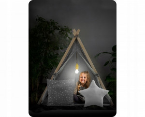 Casuta de joaca pentru copii, cu fereastra, buzunar 2 perne, lampa LED, 107 x 116 x 110 cm, Ricokids, Gri - Img 7