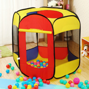 Cort de joaca pentru copii tip piscina uscata, cu 100 de bile colorate incluse, iPlay, 90 x 90 x 70 cm, Galben/Rosu - Img 2