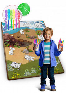 Covoras educational pentru copii, Ricokids, RK-344, XXL, de colorat, markere incluse, spuma EVA, usor de curatat, Dino Land
