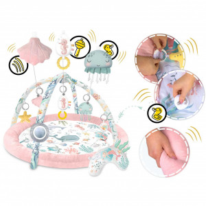 Covoras educativ pentru copii, multifunctional, pereti babynest, 7 jucarii interactive, oglinda, Nukido, 97 x 78 cm, Ocean Pink - Img 2