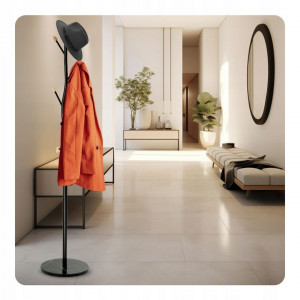 Cuier Pentru Haine Tip Pom, Massido, cadru din otel, baza din marmura, varfuri din lemn, inaltime 178 cm - Img 3