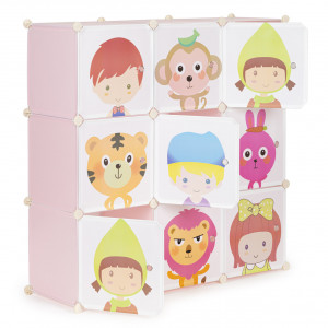 Dulap modular organizator pentru jucarii, ModernHome, 9 sertare modulare, polipropilena, cadru metalic, Roz - Img 3