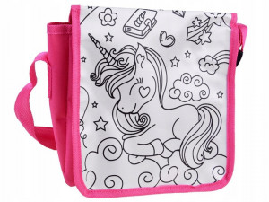 Geanta de colorat pentru copii, 29 x 27,5 x 5 cm, 5 culori incluse, Unicorn, Roz - Img 6