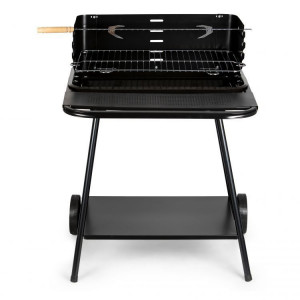 Gratar de gradina pe carbune cu rotisor, 2 roti, maner, reglare pe inaltime, 2 rafturi functionale, 53 x 34 cm, Modern Home, Negru - Img 6