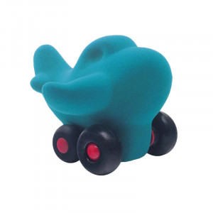 Jucarie cauciuc natural Charles avionul, 12 cm, turquoise, Rubbabu - Img 1