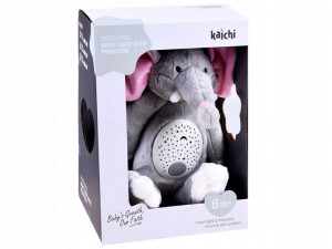 Jucarie de plus cu proiector lumini si sunete, Jokomisiada, Elefant, Gri, 40 cm - Img 6