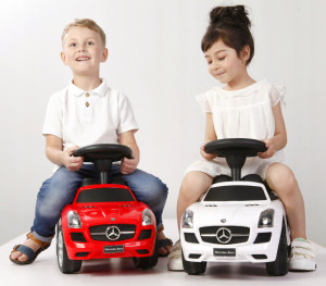 Masinuta Ride-On Pentru Copii, Mercedes SLS AMG, Cu Melodii Si Clanxon, Spatar De Protectie, Volan Multimedia, Rosie - Img 5